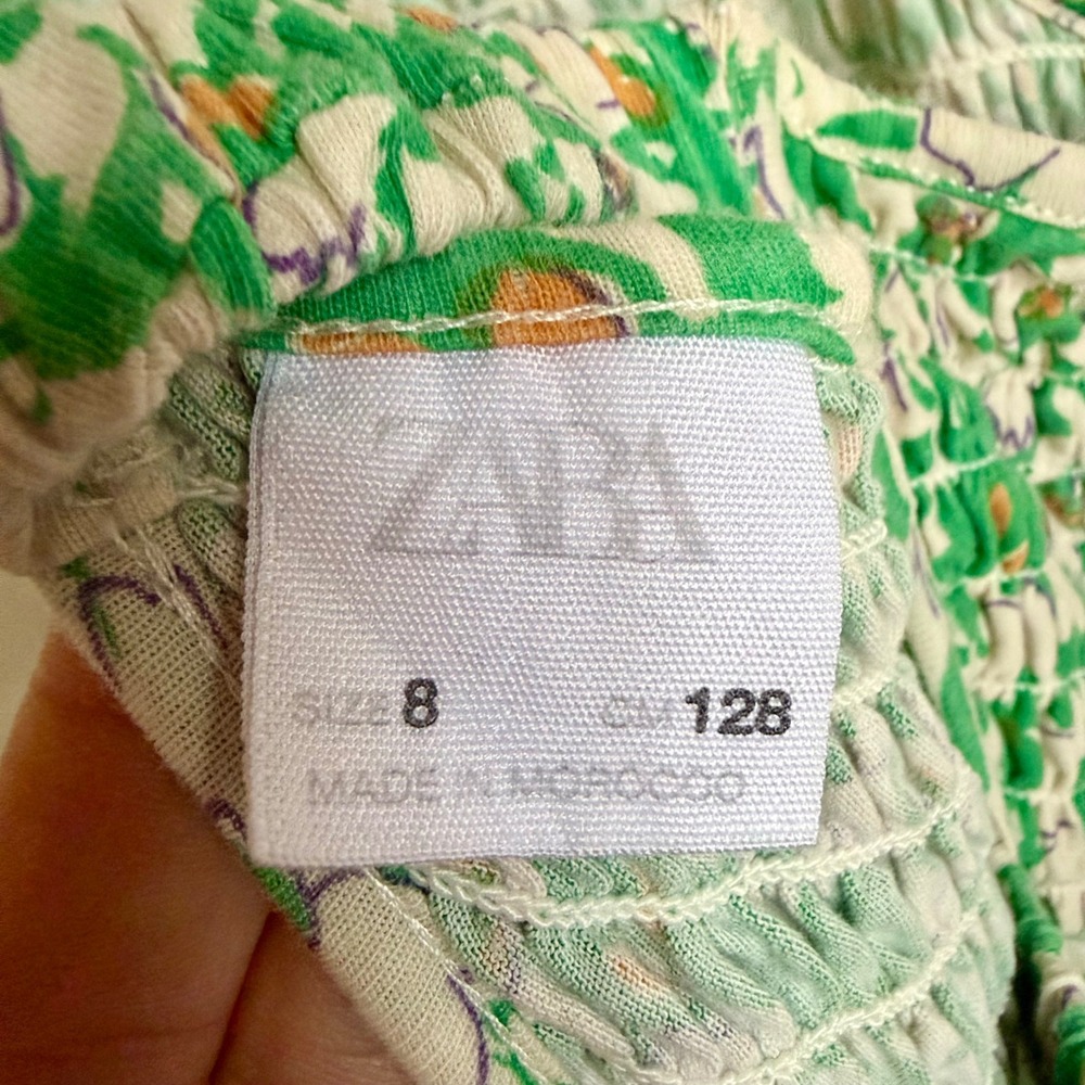 Zara Green Floral Smocked Cotton Wide Leg Spaghetti Strap Jumpsuit Girls Sz 8 - Picture 5 of 8